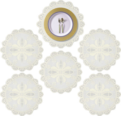 KUBER INDUSTRIES Round Pack of 6 Table Placemat(White, Cotton)