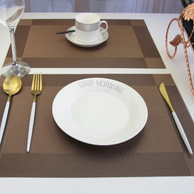 MONKDECOR Rectangular Pack of 8 Table Placemat(Brown, PVC)