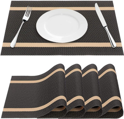 Daidokoro Rectangular Pack of 4 Table Placemat(Black, Gold, PVC)