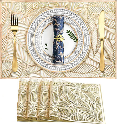 Dakshya Industries Rectangular Pack of 4 Table Placemat(Gold, PVC)