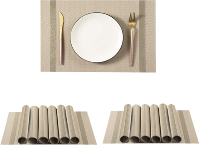 HomeHunt Rectangular Pack of 12 Table Placemat(Beige, Brown, PVC)