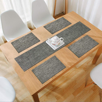 HOKiPO Rectangular Pack of 5 Table Placemat(Grey, PVC)