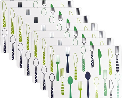 KitchEase Rectangular Pack of 7 Table Placemat(White, Green, PVC)