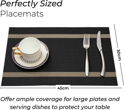 HS WORLD Rectangular Pack of 1 Table Placemat(Black, PVC)