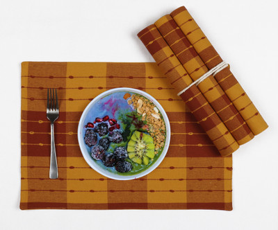 AIRWILL Rectangular Pack of 4 Table Placemat(Yellow, Maroon, Cotton)
