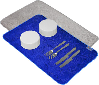 HOMESTIC Rectangular Pack of 2 Table Placemat(Blue, Grey, Microfibre)