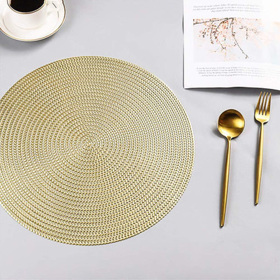 Dakshya Industries Round Pack of 4 Table Placemat(Gold, PVC)