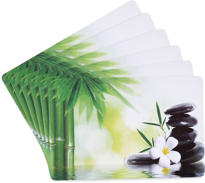 Castle Decor Rectangular Pack of 6 Table Placemat(White, Green, PVC)