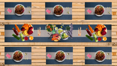 Bhaguji Rectangular Pack of 7 Table Placemat(Blue, PVC)