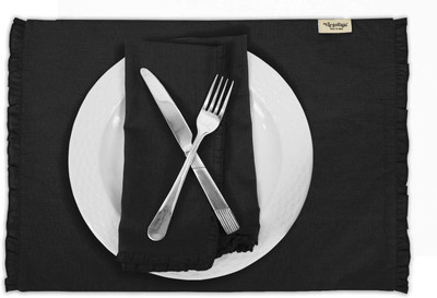 Vargottam Rectangular Pack of 6 Table Placemat(Black, Cotton)