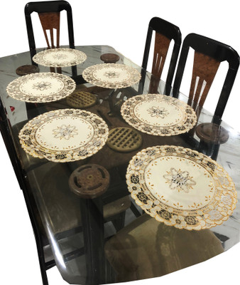 LaVichitra Round Pack of 6 Table Placemat(Gold, PVC)