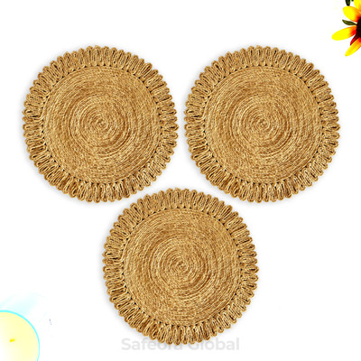 Safeora Global Round Pack of 3 Table Placemat(Beige, Jute)