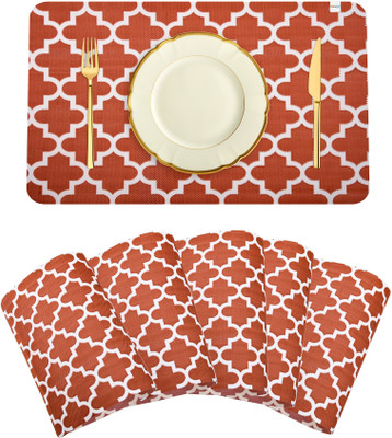HOMESTIC Rectangular Pack of 6 Table Placemat(Red, PVC)