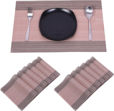 YELONA Rectangular Pack of 12 Table Placemat(Peach, Brown, PVC)