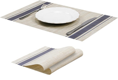 YELONA Rectangular Pack of 2 Table Placemat(Beige, White, Dark Blue, PVC)