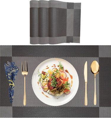 SLEEKBODE Rectangular Pack of 4 Table Placemat(Brown, White, Polypropylene)