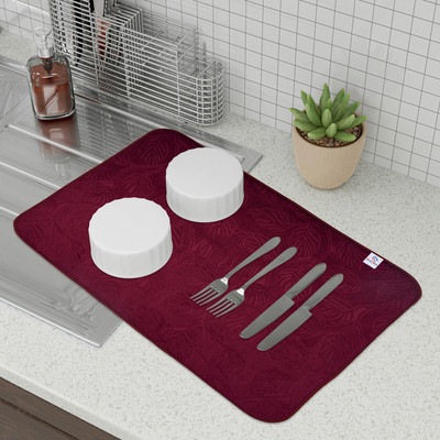 Heart Home Rectangular Pack of 1 Table Placemat(Maroon, Microfibre)