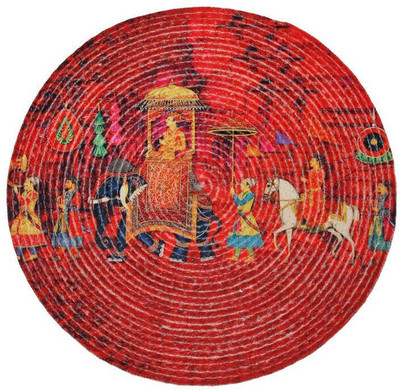 tansh Round Pack of 1 Table Placemat(Red, Jute)