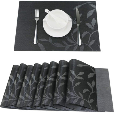 UniKart Rectangular Pack of 8 Table Placemat(Black, PVC)