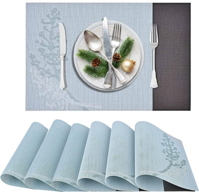 KitchEase Rectangular Pack of 6 Table Placemat(Light Blue, PVC)
