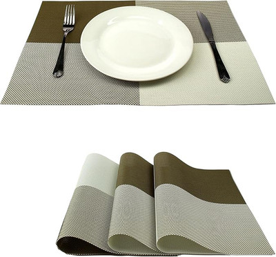 HomeHunt Rectangular Pack of 3 Table Placemat(Light Green, Brown, PVC)