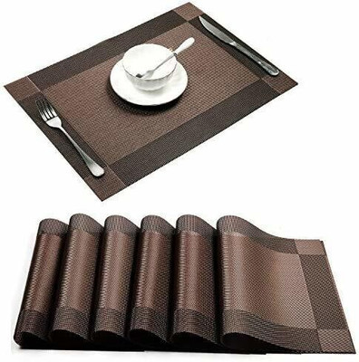 Baskety Rectangular Pack of 6 Table Placemat(Brown, PVC)