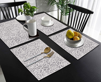 DPA Collection Rectangular Pack of 4 Table Placemat(Silver, PVC)