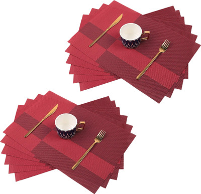 HomeHunt Rectangular Pack of 12 Table Placemat(Maroon, Red, PVC)