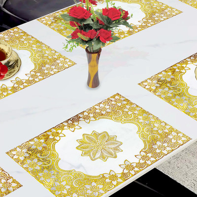 RELOOK INDUSTRIES Rectangular Pack of 4 Table Placemat(Gold, PVC)