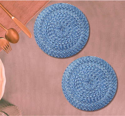 LADLI JEE Round Pack of 2 Table Placemat(Blue, Polyester)