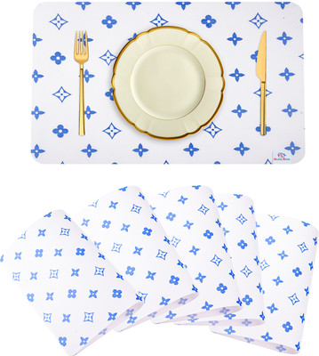 Heart Home Rectangular Pack of 6 Table Placemat(Orange, PVC)