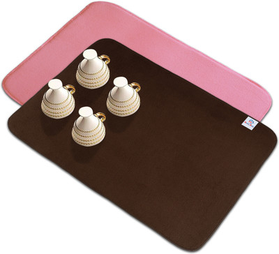 Heart Home Rectangular Pack of 2 Table Placemat(Pink, Brown, Microfibre)