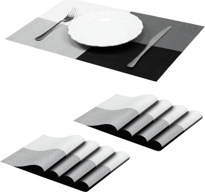 YELONA Rectangular Pack of 8 Table Placemat(Black, Grey, White, PVC)