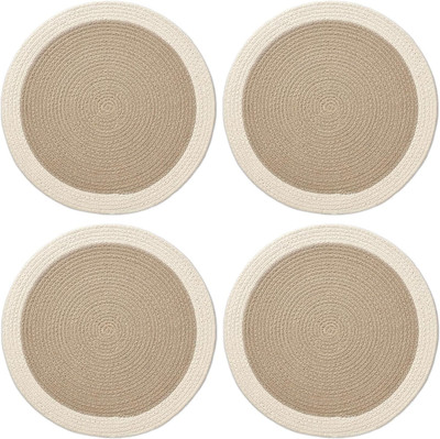SIYA TEXTILES Round Pack of 4 Table Placemat(Beige, Cotton)