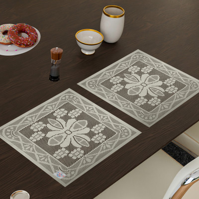 Heart Home Square Pack of 2 Table Placemat(Yellow, Cotton)