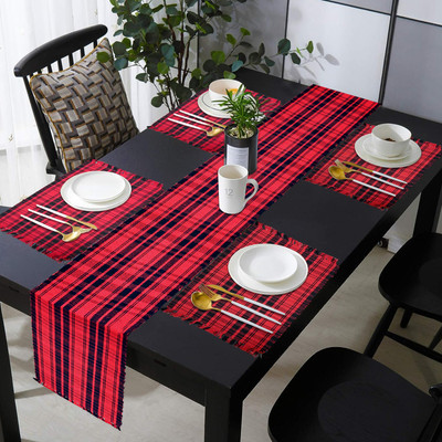 PRAKARTIK Rectangular Pack of 5 Table Placemat(Red, Black, Cotton)