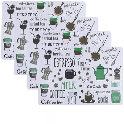 HARVA Rectangular Pack of 4 Table Placemat(White, Green, PVC)