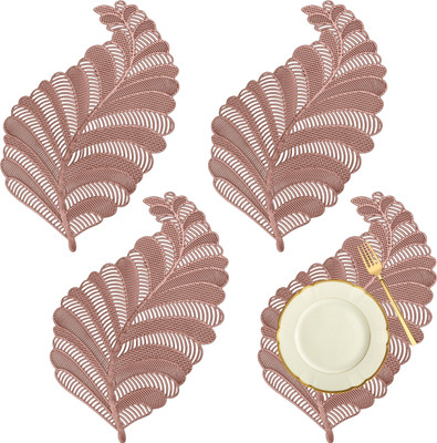 KUBER INDUSTRIES Oval Pack of 4 Table Placemat(Gold, Leather)