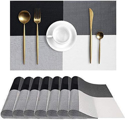 FRENYEAR Rectangular Pack of 6 Table Placemat(Black, PVC)