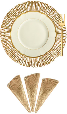 KUBER INDUSTRIES Round Pack of 4 Table Placemat(Gold, Leather)