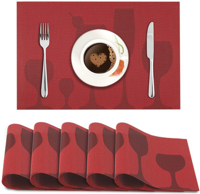 CASA FURNISHING Rectangular Pack of 6 Table Placemat(Red, White, PVC)