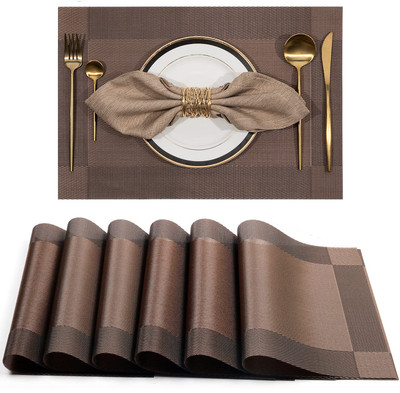 Lellow Rectangular Pack of 6 Table Placemat(Brown, PVC)