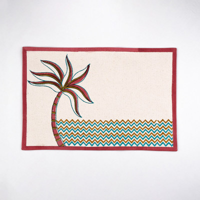 THE FAR STORE Rectangular Pack of 2 Table Placemat(Green, Red, Light Blue, Cotton)