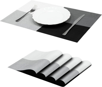 Lellow Rectangular Pack of 4 Table Placemat(Black, Grey, White, PVC)