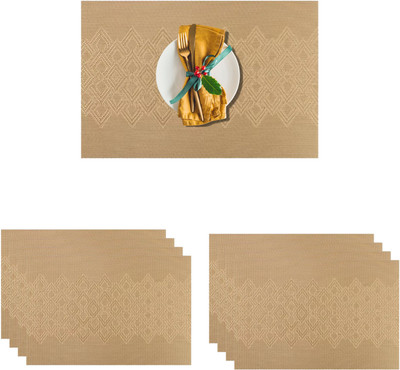 YELONA Rectangular Pack of 8 Table Placemat(Gold, PVC)