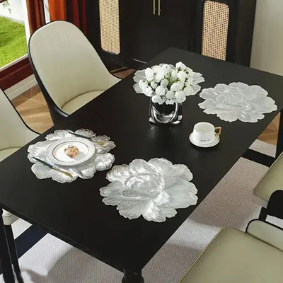 RELOOK INDUSTRIES Round Pack of 4 Table Placemat(Silver, PVC)