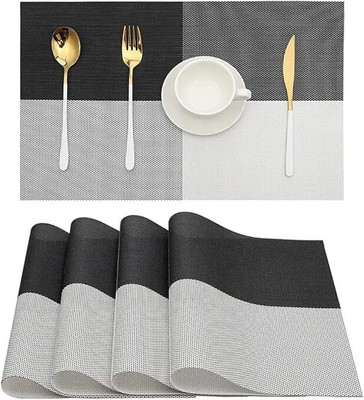 NEXIVA Rectangular Pack of 4 Table Placemat(Black, White, Polypropylene)