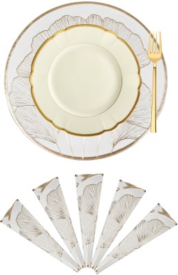 KUBER INDUSTRIES Round Pack of 6 Table Placemat(Yellow, Gold, Leather)