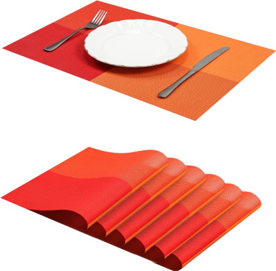Lellow Rectangular Pack of 6 Table Placemat(Red, Orange, PVC)