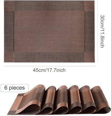 Glitzn Rectangular Pack of 6 Table Placemat(Brown, PVC)